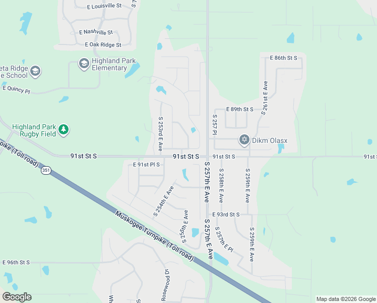 map of restaurants, bars, coffee shops, grocery stores, and more near 25678 91st Street South in Broken Arrow