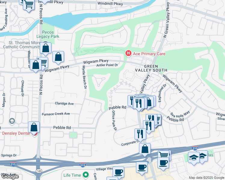 map of restaurants, bars, coffee shops, grocery stores, and more near 2340 Ramsgate Drive in Henderson