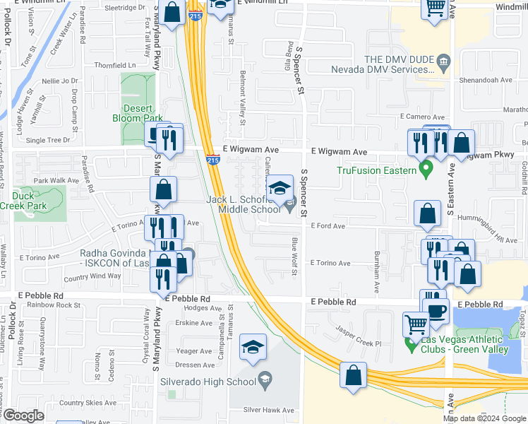 map of restaurants, bars, coffee shops, grocery stores, and more near 8676 Little Fox Street in Las Vegas