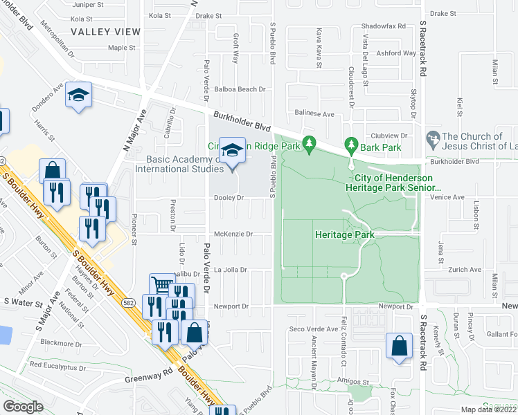map of restaurants, bars, coffee shops, grocery stores, and more near 371 Citrus Circle in Henderson