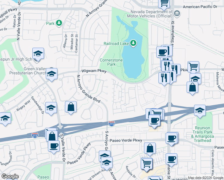 map of restaurants, bars, coffee shops, grocery stores, and more near 1553 Sea Sunset Court in Henderson