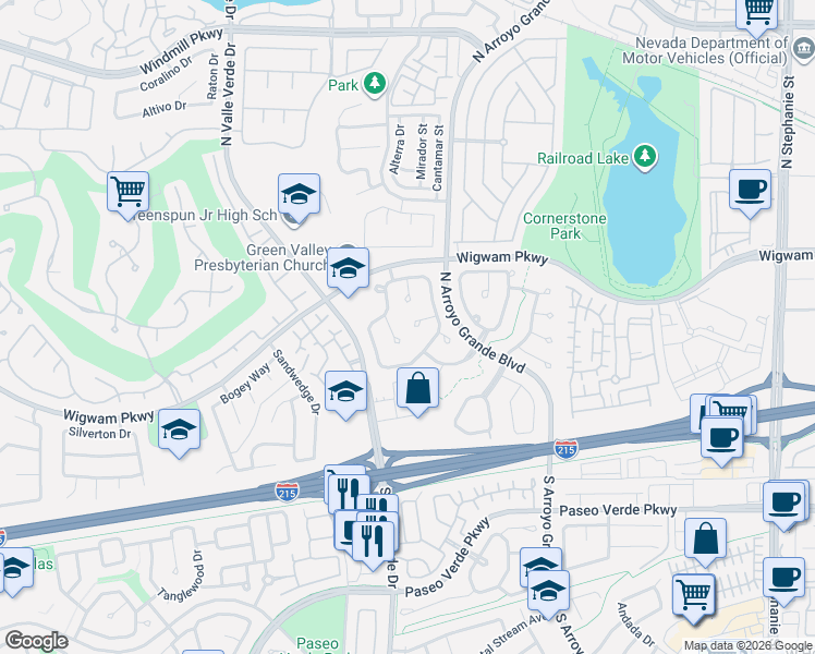 map of restaurants, bars, coffee shops, grocery stores, and more near 78 Lost Mountain in Henderson