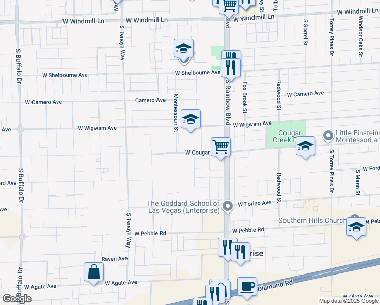 map of restaurants, bars, coffee shops, grocery stores, and more near West Cougar Avenue in Enterprise