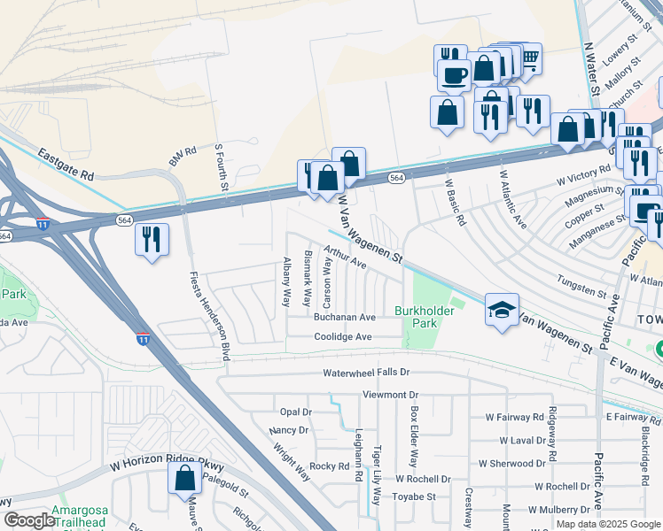 map of restaurants, bars, coffee shops, grocery stores, and more near 209 Carson Way in Henderson