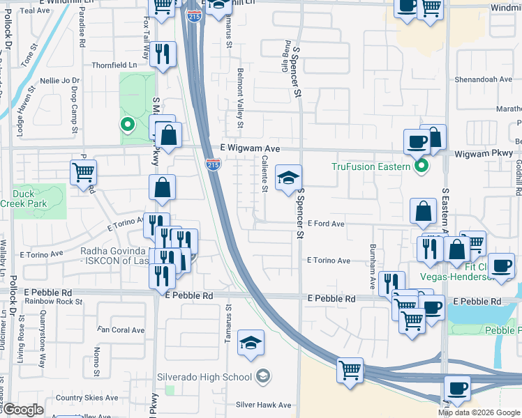 map of restaurants, bars, coffee shops, grocery stores, and more near 1660 Dark Wolf Avenue in Las Vegas