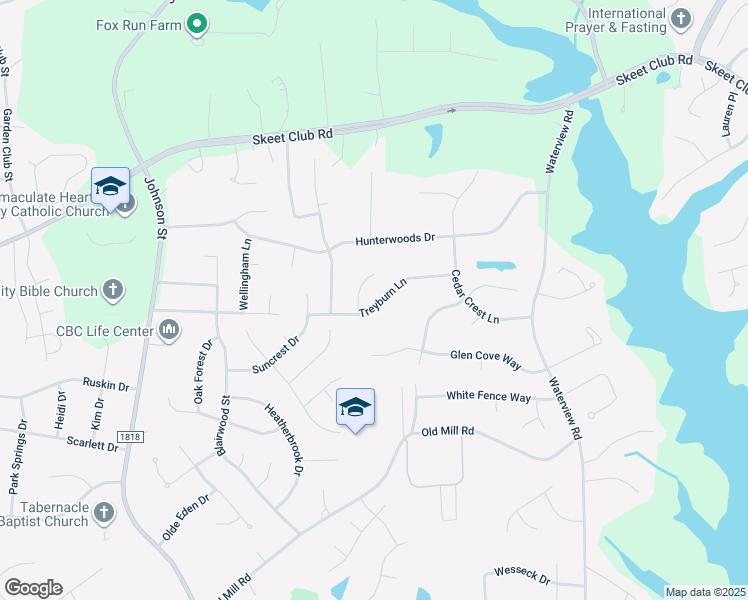 map of restaurants, bars, coffee shops, grocery stores, and more near 1909 Treyburn Lane in High Point