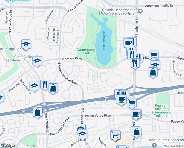 map of restaurants, bars, coffee shops, grocery stores, and more near 61 Jasmine Point Street in Henderson