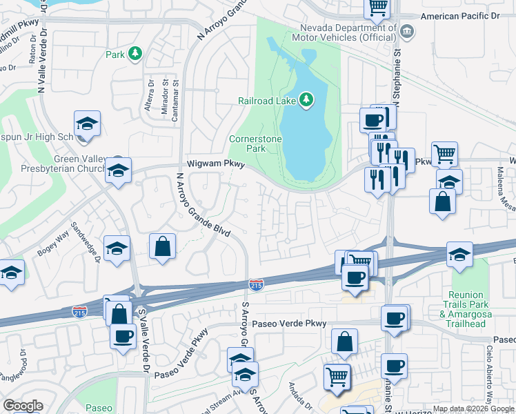 map of restaurants, bars, coffee shops, grocery stores, and more near 1553 Sea Sunset Court in Henderson