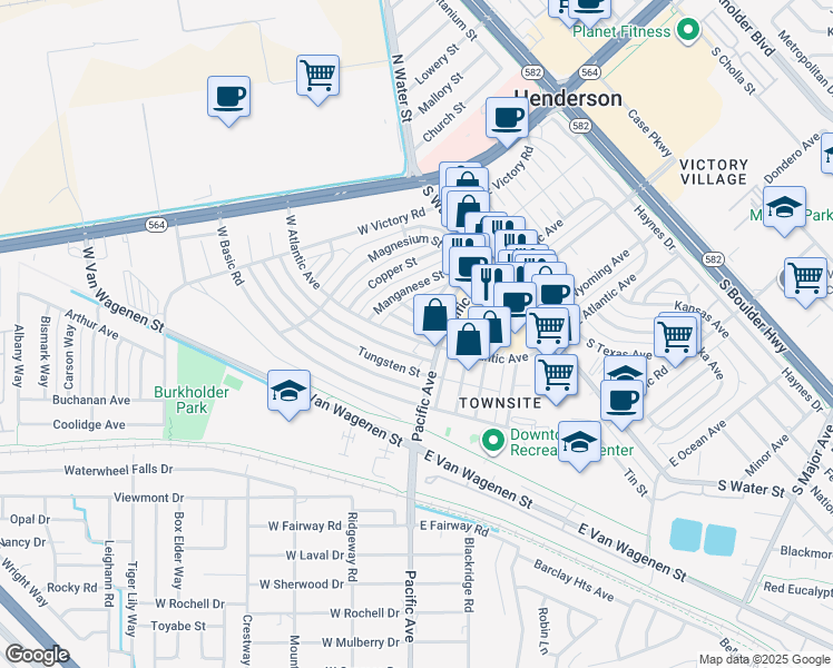 map of restaurants, bars, coffee shops, grocery stores, and more near 214 West Atlantic Avenue in Henderson