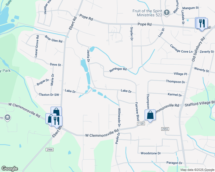 map of restaurants, bars, coffee shops, grocery stores, and more near 1933 Lake Drive in Winston-Salem