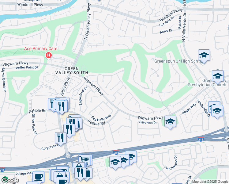 map of restaurants, bars, coffee shops, grocery stores, and more near 2090 Eaglepath Circle in Henderson