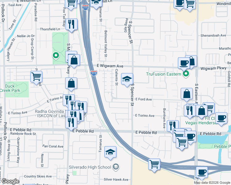 map of restaurants, bars, coffee shops, grocery stores, and more near 1660 Dark Wolf Avenue in Las Vegas