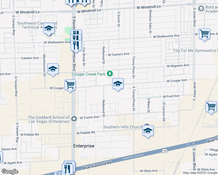 map of restaurants, bars, coffee shops, grocery stores, and more near 6635 West Cougar Avenue in Las Vegas