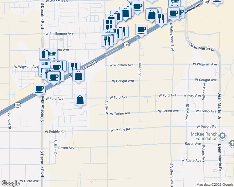 map of restaurants, bars, coffee shops, grocery stores, and more near 4290 West Ford Avenue in Las Vegas