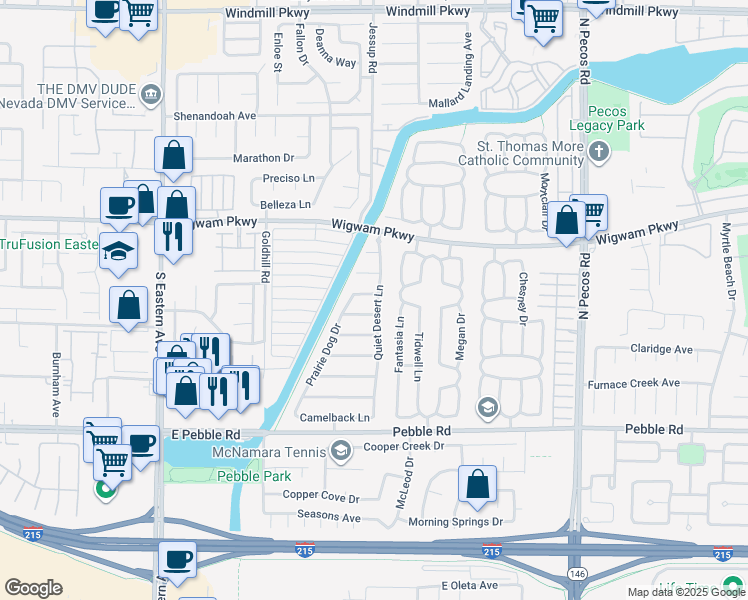 map of restaurants, bars, coffee shops, grocery stores, and more near 2801 Mirage Road in Henderson