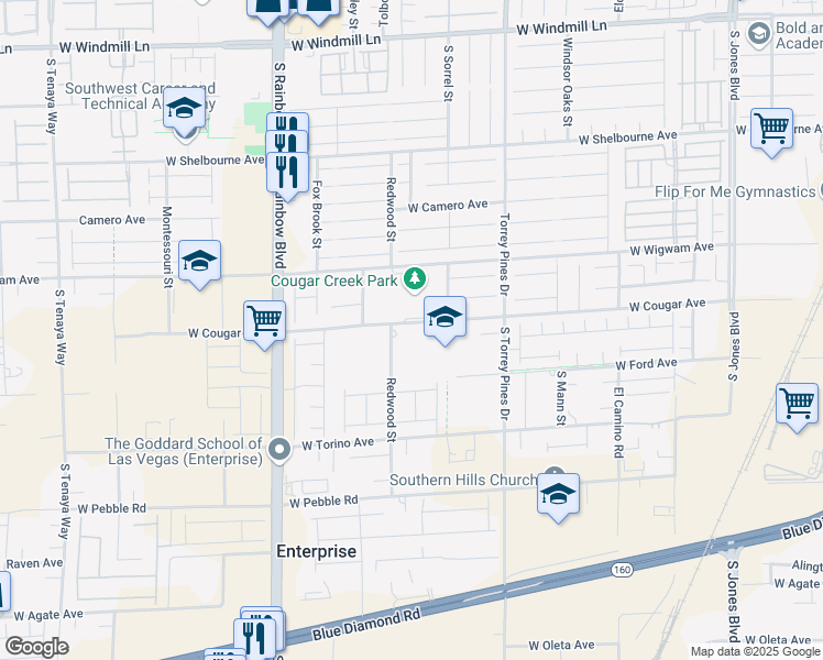 map of restaurants, bars, coffee shops, grocery stores, and more near 6635 West Cougar Avenue in Las Vegas