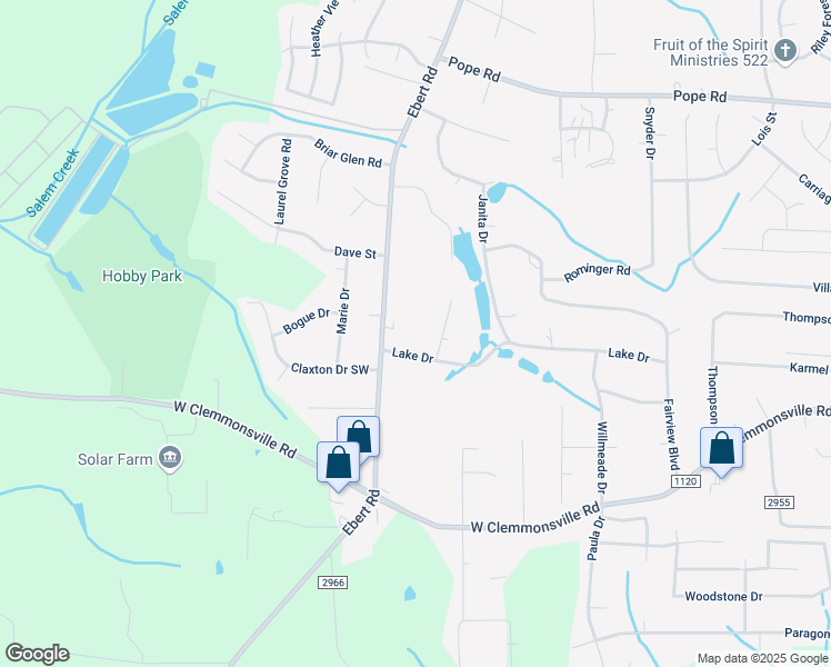 map of restaurants, bars, coffee shops, grocery stores, and more near 2090 Lake Drive in Winston-Salem