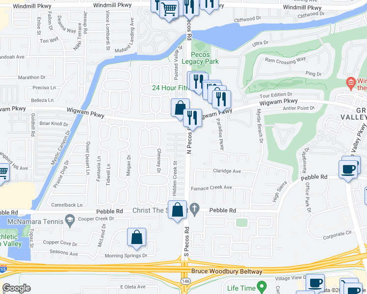 map of restaurants, bars, coffee shops, grocery stores, and more near 2603 Pebblegold Avenue in Henderson
