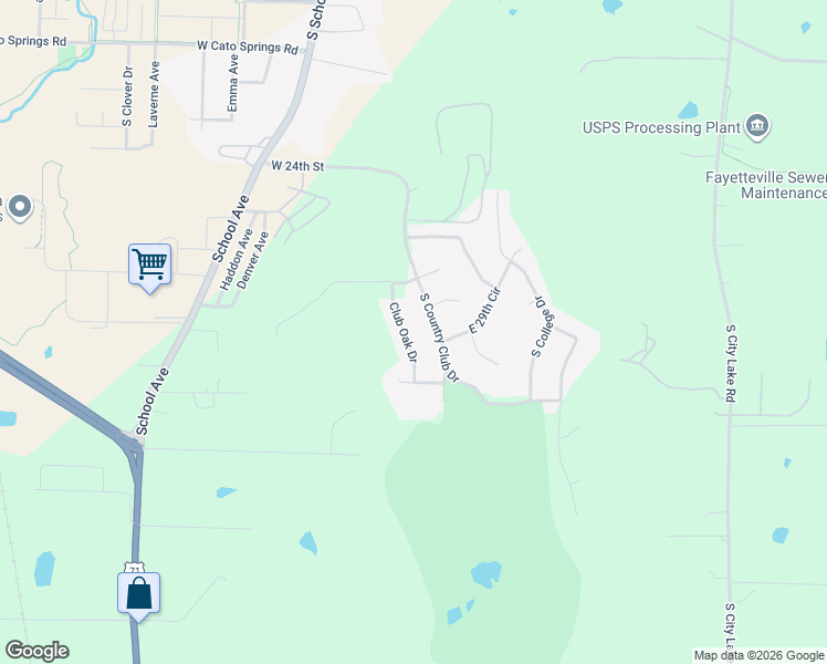 map of restaurants, bars, coffee shops, grocery stores, and more near 2903 Club Oak Drive in Fayetteville