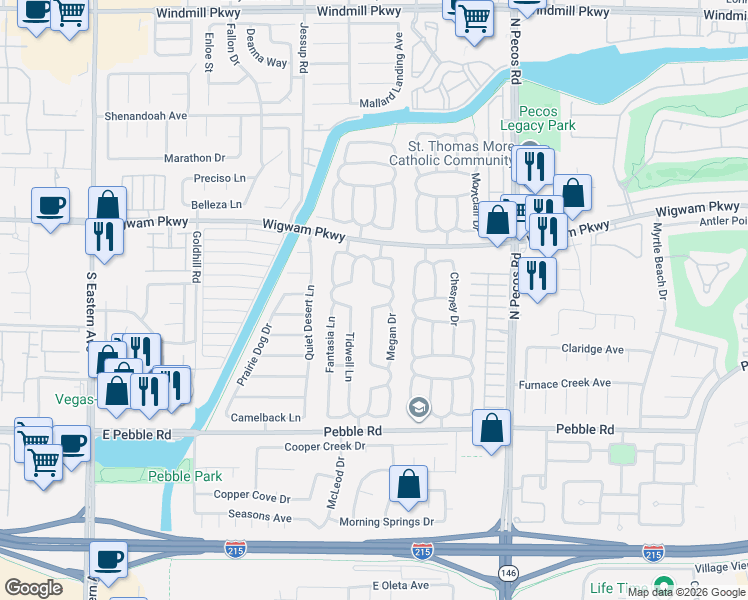 map of restaurants, bars, coffee shops, grocery stores, and more near 73 Westheimer Road in Henderson
