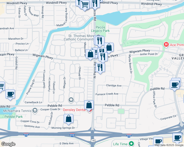 map of restaurants, bars, coffee shops, grocery stores, and more near 2603 Pebblegold Avenue in Henderson