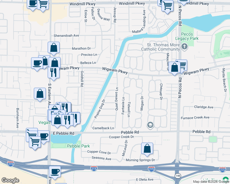 map of restaurants, bars, coffee shops, grocery stores, and more near 2801 Mirage Road in Henderson