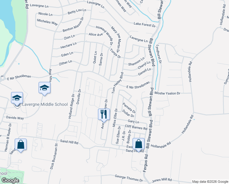 map of restaurants, bars, coffee shops, grocery stores, and more near 974 Tom Hailey Boulevard in La Vergne