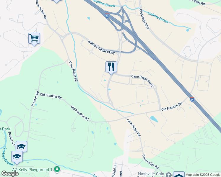 map of restaurants, bars, coffee shops, grocery stores, and more near 5500 Cane Ridge Road in Nashville