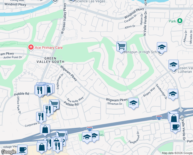 map of restaurants, bars, coffee shops, grocery stores, and more near 99 Teton Pines Drive in Henderson