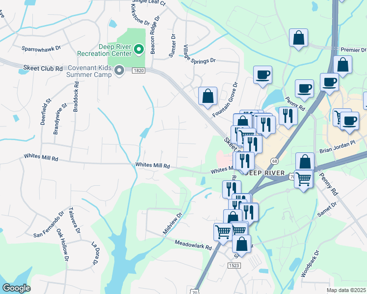 map of restaurants, bars, coffee shops, grocery stores, and more near 1702 Plateau Court in High Point