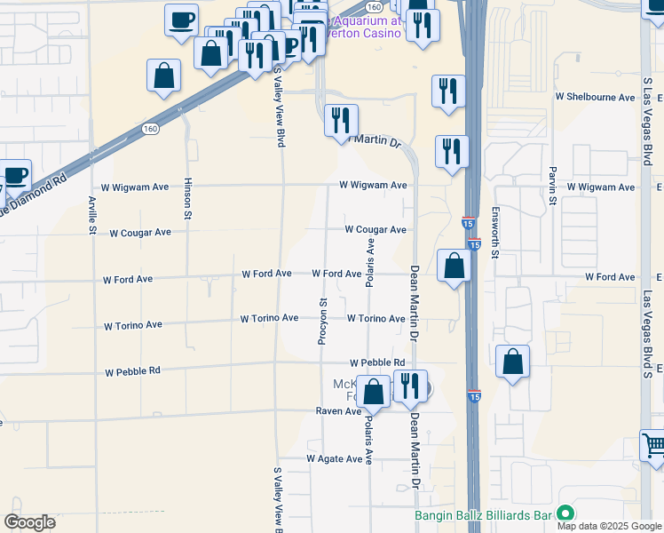 map of restaurants, bars, coffee shops, grocery stores, and more near 3580 West Ford Avenue in Las Vegas