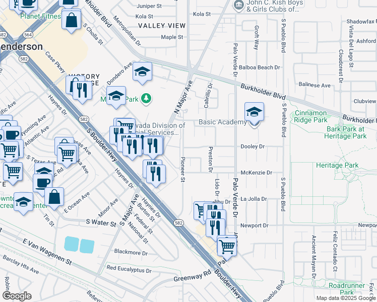 map of restaurants, bars, coffee shops, grocery stores, and more near 420 Pioneer Street in Henderson
