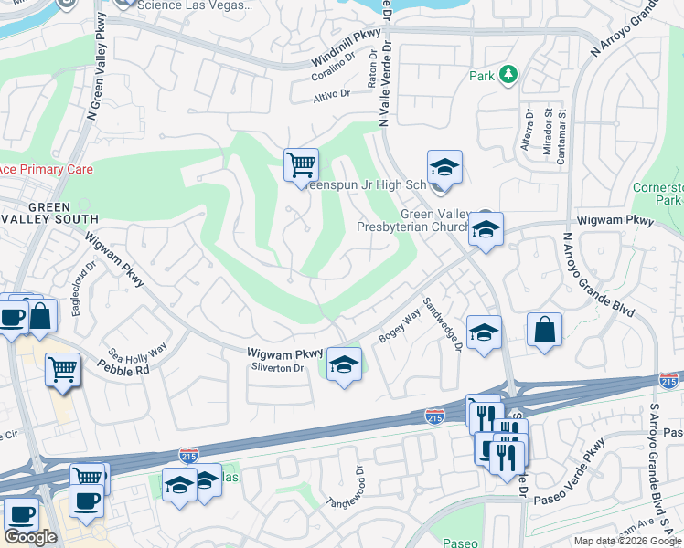 map of restaurants, bars, coffee shops, grocery stores, and more near 1940 Spyglass Drive in Henderson