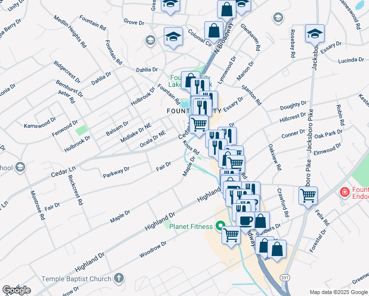map of restaurants, bars, coffee shops, grocery stores, and more near in Knoxville