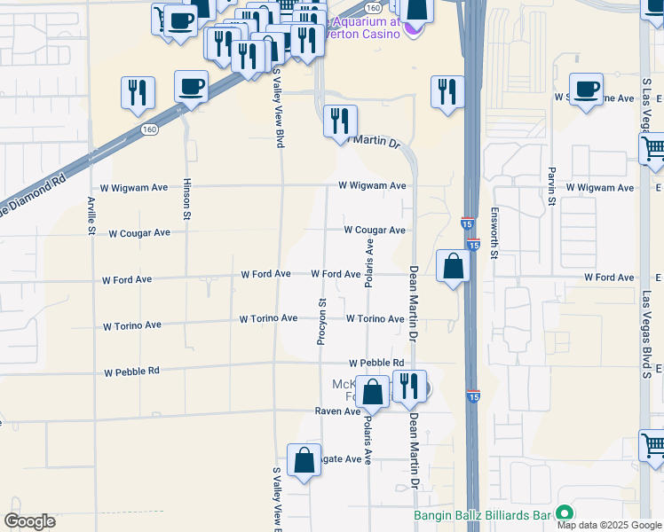 map of restaurants, bars, coffee shops, grocery stores, and more near 3580 West Ford Avenue in Las Vegas