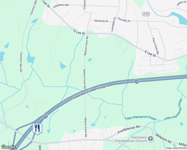 map of restaurants, bars, coffee shops, grocery stores, and more near 2529 Nelson Farm Road in Greensboro