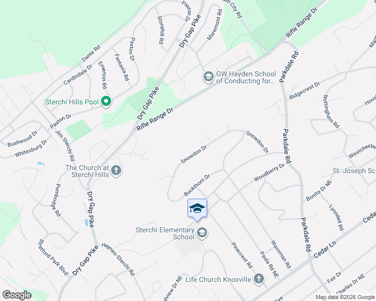 map of restaurants, bars, coffee shops, grocery stores, and more near 1125 Snowdon Drive in Knoxville