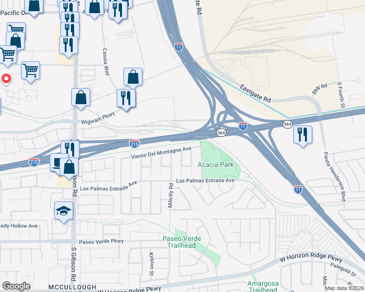 map of restaurants, bars, coffee shops, grocery stores, and more near 768 Viento Del Montagna Avenue in Henderson