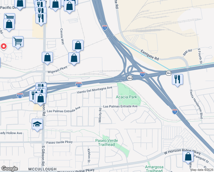 map of restaurants, bars, coffee shops, grocery stores, and more near 768 Viento Del Montagna Avenue in Henderson