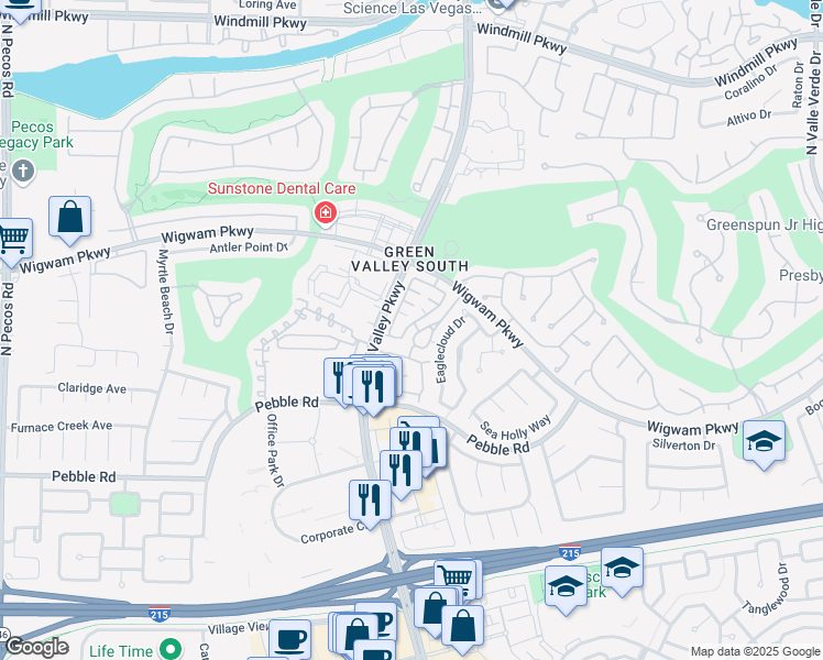 map of restaurants, bars, coffee shops, grocery stores, and more near 74 Magical Mystery Lane in Henderson