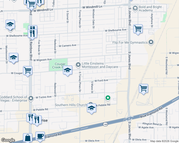 map of restaurants, bars, coffee shops, grocery stores, and more near 6413 Brandon Hills Court in Las Vegas