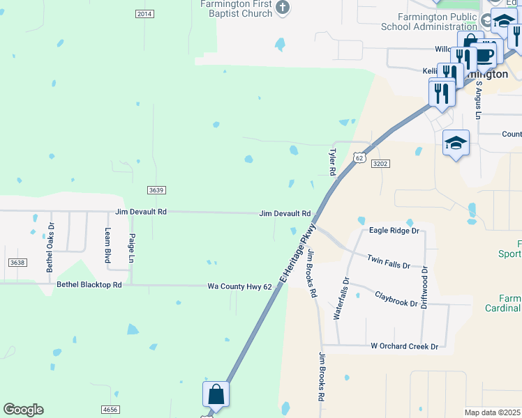 map of restaurants, bars, coffee shops, grocery stores, and more near 12382 Jim Devault Road in Farmington