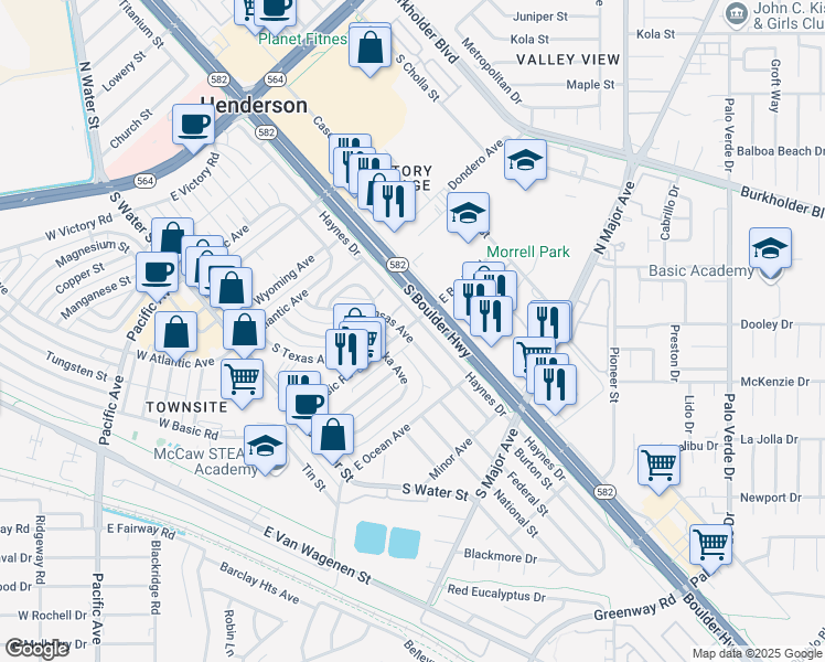 map of restaurants, bars, coffee shops, grocery stores, and more near in Henderson