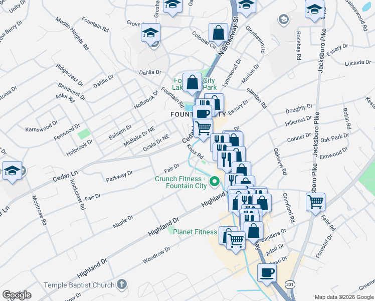 map of restaurants, bars, coffee shops, grocery stores, and more near in Knoxville
