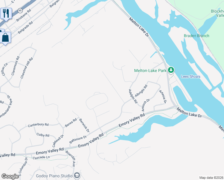 map of restaurants, bars, coffee shops, grocery stores, and more near 113 Balsam Road in Oak Ridge