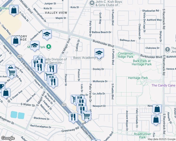 map of restaurants, bars, coffee shops, grocery stores, and more near 396 Dooley Drive in Henderson