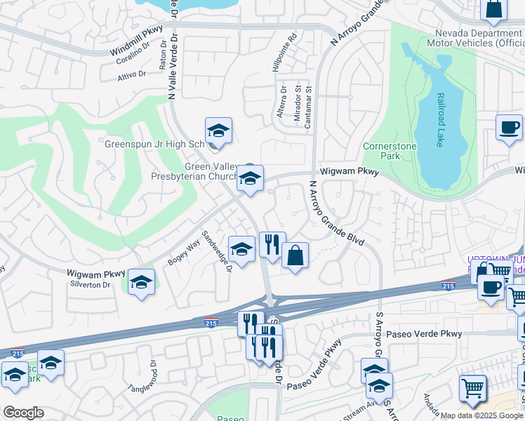 map of restaurants, bars, coffee shops, grocery stores, and more near 1732 Sand Storm Drive in Henderson