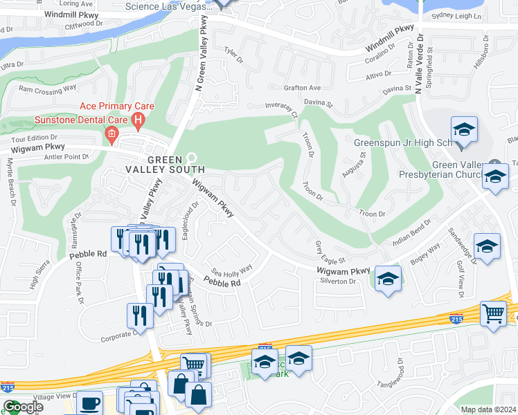 map of restaurants, bars, coffee shops, grocery stores, and more near 145 Brightmoor Court in Henderson