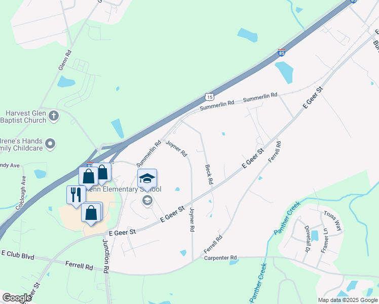 map of restaurants, bars, coffee shops, grocery stores, and more near 2730 Joyner Road in Durham
