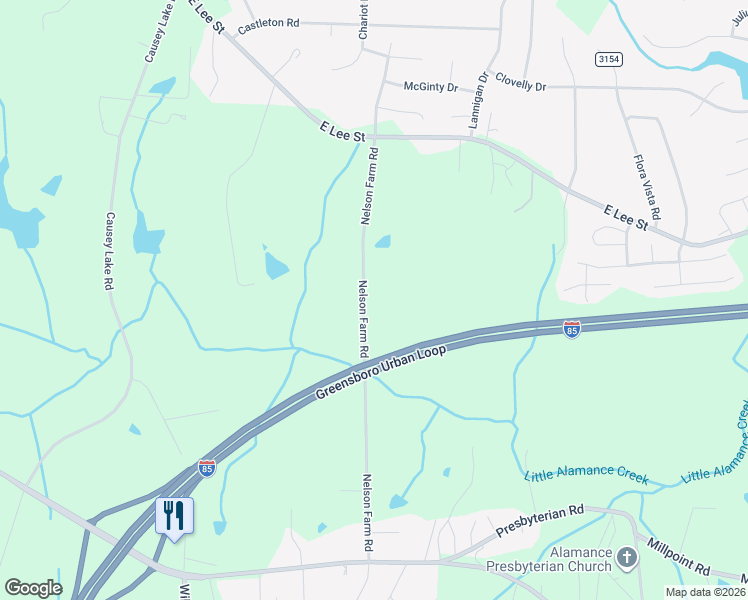 map of restaurants, bars, coffee shops, grocery stores, and more near 2529 Nelson Farm Road in Greensboro